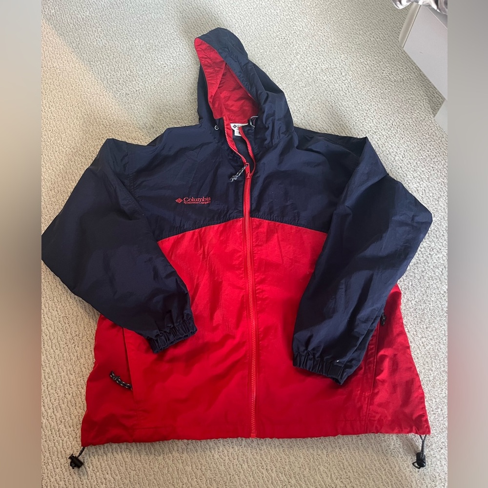 Columbia Women’s Blue and Red Hooded Windbreaker Jacket
